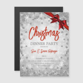 シルバーグリッターレッドクリスマスホリデー招待状 (正面/裏面)