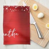 シルバーグリッターレッドグラム名 キッチンタオル (四つ折り)