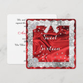 シルバーグリッターレッドサテンSweet sixteen招待状 招待状 (正面/裏面)