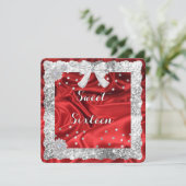 シルバーグリッターレッドサテンSweet sixteen招待状 招待状 (スタンド正面)