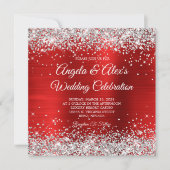 シルバーグリッターレッドフォイルエレガントな結婚式 招待状 (正面)