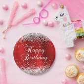 シルバーグリッターレッドフォイルハッピーバースデー ペーパープレート (パーティー)