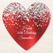 シルバーグリッターレッドフォイルハッピー40歳の誕生日 ペーパーコースター (正面)