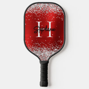 シルバーグリッターレッドフォイルモノグラムの ピックルボールラケット