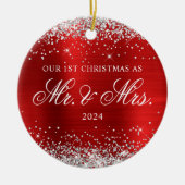 シルバーグリッターレッドフォイル第1回クリスマスフォト セラミックオーナメント (正面)