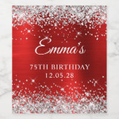シルバーグリッターレッドフォイル75誕生日 ワインラベル (シングルラベル)