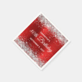 シルバーグリッターレッドフォイル80誕生日 スタンダードカクテルナプキン (角)