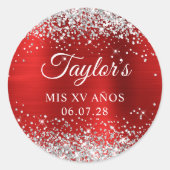 シルバーグリッターレッドフォイルMis XV Anos誕生日 ラウンドシール (正面)