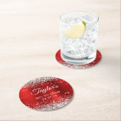 シルバーグリッターレッドフォイルMis XV Anos誕生日 ラウンドペーパーコースター (インサイチュ)