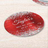 シルバーグリッターレッドフォイルMis XV Anos誕生日 ラウンドペーパーコースター (アングル)