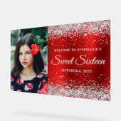 シルバーグリッターレッドフォイルSweet sixteenウェルカムビッグ アクリルサイン (傾斜)