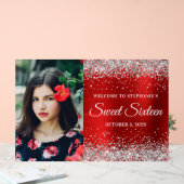 シルバーグリッターレッドフォイルSweet sixteenウェルカムビッグ アクリルサイン (ウェディング)
