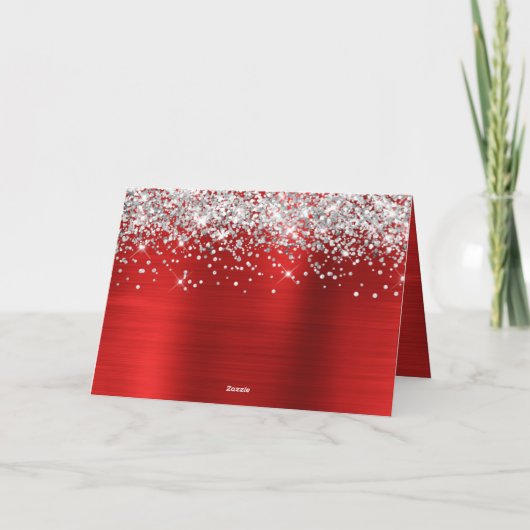 シルバーグリッターレッドメリークリスマスファミリーフォト カード (裏面)