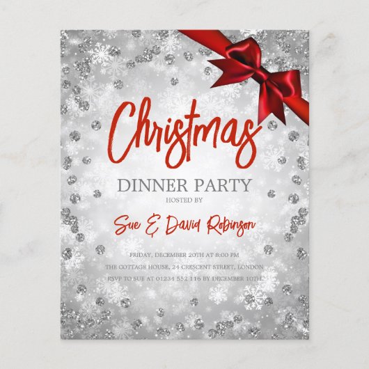 シルバーグリッターレッドリボンクリスマスホリデー (正面)