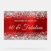 シルバーグリッターレッド40と素晴らしい誕生日へようこそ アクリルサイン (正面)