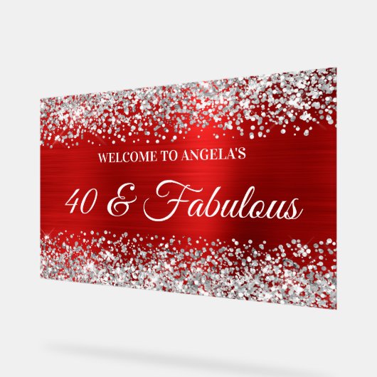 シルバーグリッターレッド40と素晴らしい誕生日へようこそ アクリルサイン (傾斜)
