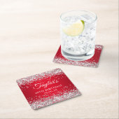 シルバーグリッターレッド40歳の誕生日 スクエアペーパーコースター (インサイチュ)