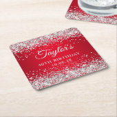 シルバーグリッターレッド40歳の誕生日 スクエアペーパーコースター (アングル)