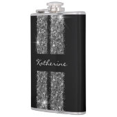 シルバーグリッターレースストライプカスタムパーソナライズされた フラスク (左)