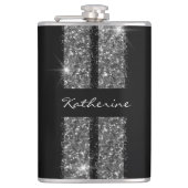 シルバーグリッターレースストライプカスタムパーソナライズされた フラスク (正面)