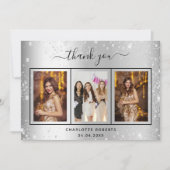 シルバーグリッター写真の誕生日サンキューカード 招待状 (正面)