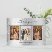 シルバーグリッター写真の誕生日サンキューカード 招待状 (スタンド正面)