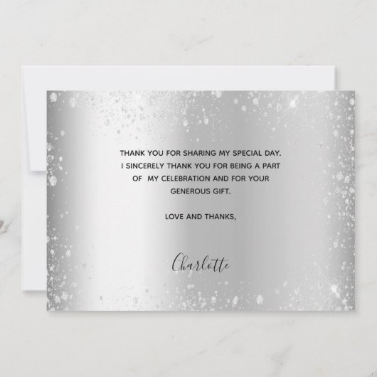 シルバーグリッター写真の誕生日サンキューカード 招待状 (裏面)
