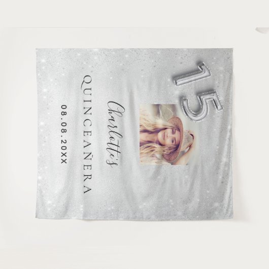 シルバーグリッター写真キンセアニェラへようこそ タペストリー (正面(横))