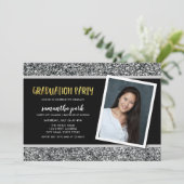 シルバーグリッター写真卒業パーティー招待状 招待状 (スタンド正面)