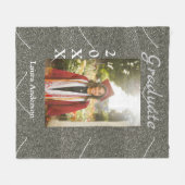 シルバーグリッター写真卒業add name class文字 フリースブランケット (正面(横))