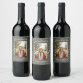 シルバーグリッター写真卒業add name class文字 ワインラベル (ボトル)