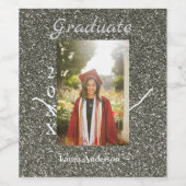 シルバーグリッター写真卒業add name class文字 ワインラベル (シングルラベル)