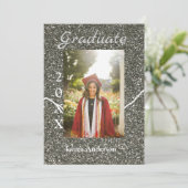シルバーグリッター写真卒業add name class文字 招待状 (スタンド正面)