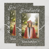 シルバーグリッター写真卒業add name class文字 招待状 (正面/裏面)