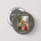 シルバーグリッター写真卒業add name class文字 缶バッジ (正面&裏面)