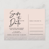 シルバーグリッター写真結婚式の日付を保存 案内ポストカード (裏面)