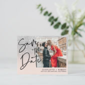 シルバーグリッター写真結婚式の日付を保存 案内ポストカード (スタンド正面)