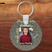シルバーグリッター写真20th誕生日の追加の名前の日付 キーホルダー (裏面)