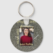 シルバーグリッター写真20th誕生日の追加の名前の日付 キーホルダー (裏面)