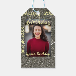 シルバーグリッター写真20th誕生日の追加の名前の日付 ギフトタグ