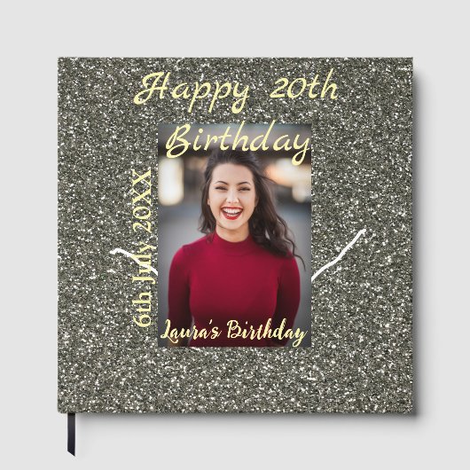 シルバーグリッター写真20th誕生日の追加の名前の日付 ゲストブック (正面)
