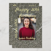 シルバーグリッター写真20th誕生日の追加の名前の日付 シーズンカード (正面/裏面)