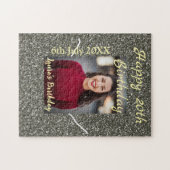 シルバーグリッター写真20th誕生日の追加の名前の日付 ジグソーパズル (横)