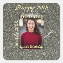 シルバーグリッター写真20th誕生日の追加の名前の日付