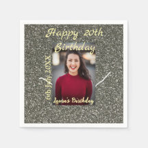 シルバーグリッター写真20th誕生日の追加の名前の日付