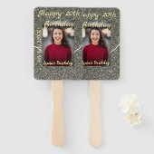 シルバーグリッター写真20th誕生日の追加の名前の日付 ハンドファン (正面&裏面)