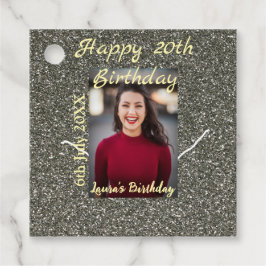 シルバーグリッター写真20th誕生日の追加の名前の日付 フェイバータグ