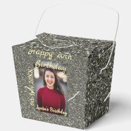 シルバーグリッター写真20th誕生日の追加の名前の日付 フェイバーボックス