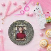 シルバーグリッター写真20th誕生日の追加の名前の日付 ペーパープレート (パーティー)
