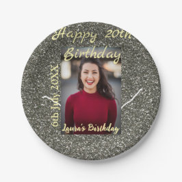 シルバーグリッター写真20th誕生日の追加の名前の日付 ペーパープレート